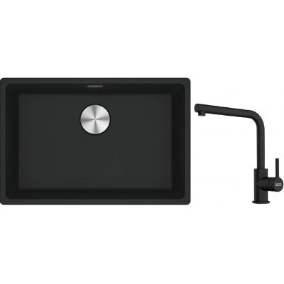 Franke Maris MRG 110-62 zlewozmywak 62x40 cm Fragranite z baterią kuchenną Lina czarny mat (1250687256, 1150712435)