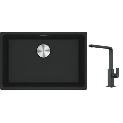 Franke Maris MRG 110-62 zlewozmywak 62x40 cm Fragranite czarny mat z baterią kuchenną Mythos czarna stal szlachetna (1250687256, 1150550441)