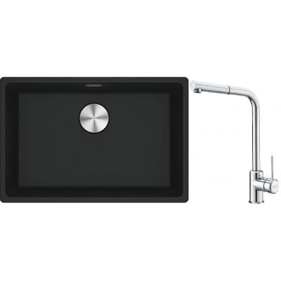Franke Maris MRG 110-62 zlewozmywak 62x40 cm Fragranite czarny mat z baterią kuchenną Sirius Side chrom (1250687256, 1150668280)