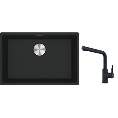 Franke Maris MRG 110-62 zlewozmywak 62x40 cm Fragranite z baterią kuchenną Urban czarny mat (1250687256, 1150627523)