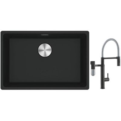 Franke Maris MRG 110-62 zlewozmywak 62x40 cm Fragranite czarny mat z baterią kuchenną Vital Semi-Pro czarny mat/stal (1250687256, 1200621313)