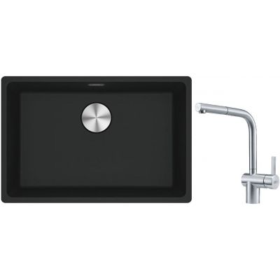 Franke Maris MRG 110-52 zlewozmywak 52x40 cm Fragranite czarny mat z baterią kuchenną Atlas stal szlachetna (1250687252, 1150521439)