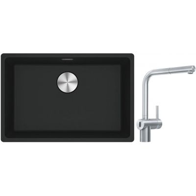 Franke Maris MRG 110-52 zlewozmywak 52x40 cm Fragranite czarny mat z baterią kuchenną Atlas Neo Sensor stal szlachetna (1250687252, 1150625523)