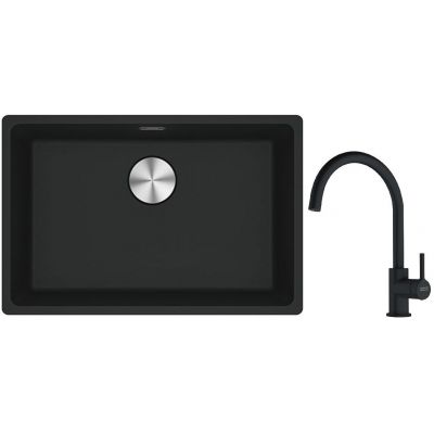 Franke Maris MRG 110-52 zlewozmywak 52x40 cm Fragranite z baterią kuchenną Lina czarny mat (1250687252, 1150626019)