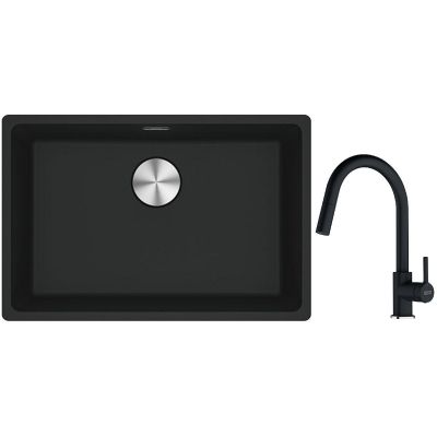 Franke Maris MRG 110-52 zlewozmywak 52x40 cm Fragranite czarny mat z baterią kuchenną Lina onyx (1250687252, 1150626055)