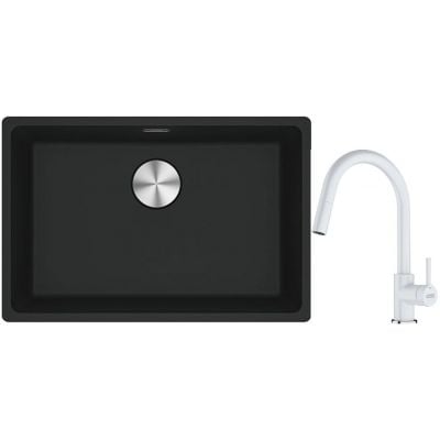 Franke Maris MRG 110-52 zlewozmywak 52x40 cm Fragranite czarny mat z baterią kuchenną Lina biały polarny (1250687252, 1150626081)