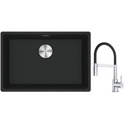 Franke Maris MRG 110-52 zlewozmywak 52x40 cm Fragranite czarny mat z baterią kuchenną Lina chrom/czarny (1250687252, 1150626085)