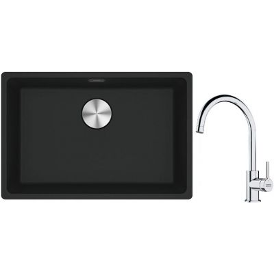 Franke Maris MRG 110-52 zlewozmywak 52x40 cm Fragranite czarny mat z baterią kuchenną Lina chrom (1250687252, 1150693228)