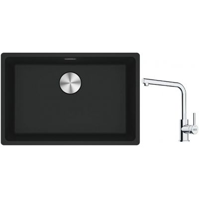 Franke Maris MRG 110-52 zlewozmywak 52x40 cm Fragranite czarny mat z baterią kuchenną Lina chrom (1250687252, 1150712420)