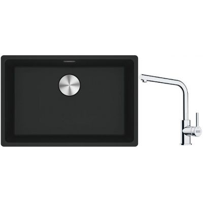 Franke Maris MRG 110-52 zlewozmywak 52x40 cm Fragranite czarny mat z baterią kuchenną Lina chrom (1250687252, 1150693230)