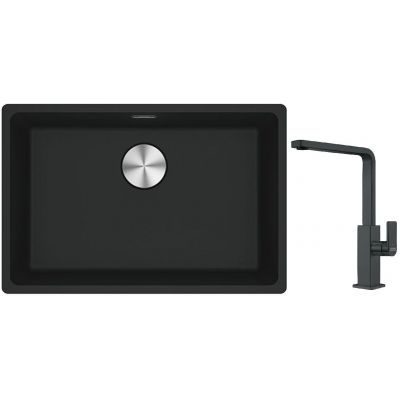 Franke Maris MRG 110-52 zlewozmywak 52x40 cm Fragranite czarny mat z baterią kuchenną Mythos czarna stal szlachetna (1250687252, 1150550441)