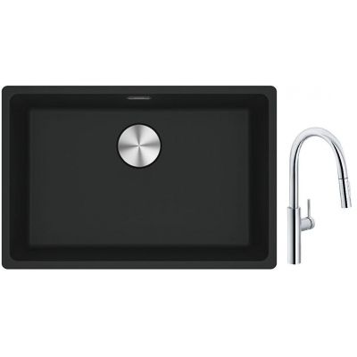 Franke Maris MRG 110-52 zlewozmywak 52x40 cm Fragranite czarny mat z baterią kuchenną Pescara L Slide-In chrom (1250687252, 1150538940)