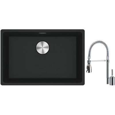 Franke Maris MRG 110-52 zlewozmywak 52x40 cm Fragranite czarny mat z baterią kuchenną Sentinel chrom (1250687252, 1150029591)