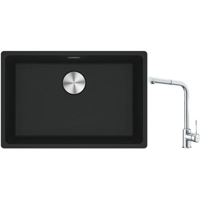 Franke Maris MRG 110-52 zlewozmywak 52x40 cm Fragranite czarny mat z baterią kuchenną Sirius Side chrom (1250687252, 1150668280)