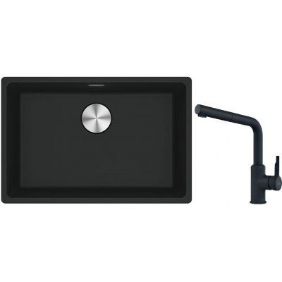 Franke Maris MRG 110-52 zlewozmywak 52x40 cm Fragranite z baterią kuchenną Urban czarny mat (1250687252, 1150627523)