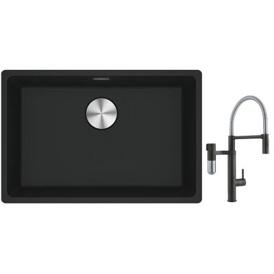 Franke Maris MRG 110-52 zlewozmywak 52x40 cm Fragranite czarny mat z baterią kuchenną Vital Semi-Pro czarny mat/stal (1250687252, 1200621313)