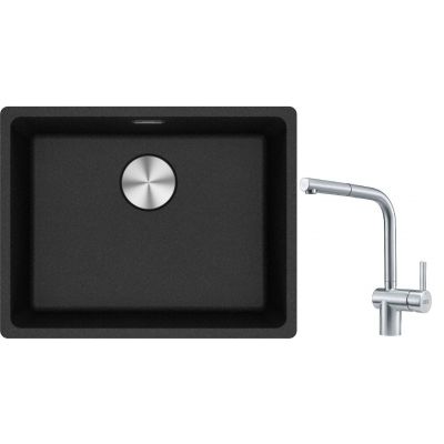 Franke Maris MRG 110-52 zlewozmywak 52x40 cm Fragranite onyx z baterią kuchenną Atlas stal szlachetna (1250687253, 1150521439)