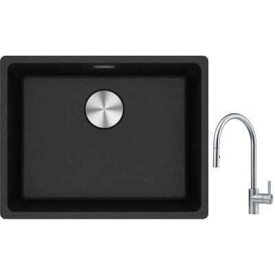 Franke Maris MRG 110-52 zlewozmywak 52x40 cm Fragranite onyx z baterią kuchenną Eos stal szlachetna (1250687253, 1150590045)