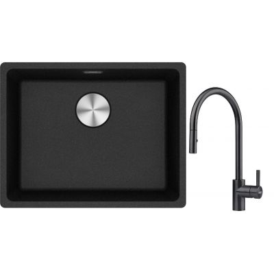 Franke Maris MRG 110-52 zlewozmywak 52x40 cm Fragranite onyx z baterią kuchenną Eos czarna stal szlachetna (1250687253, 1150613671)