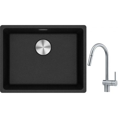 Franke Maris MRG 110-52 zlewozmywak 52x40 cm Fragranite onyx z baterią kuchenną Leda Neo stal szlachetna (1250687253, 1150590047)