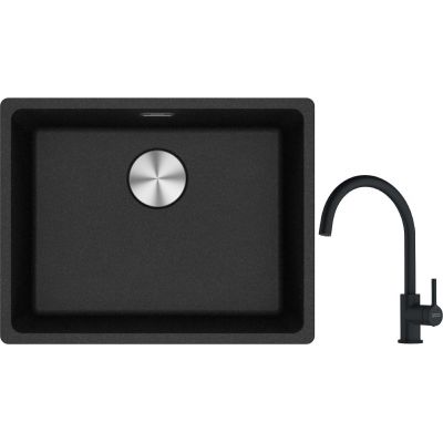 Franke Maris MRG 110-52 zlewozmywak 52x40 cm Fragranite onyx z baterią kuchenną Lina czarny mat (1250687253, 1150626019)