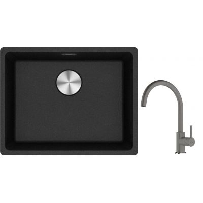 Franke Maris MRG 110-52 zlewozmywak 52x40 cm Fragranite onyx z baterią kuchenną Lina kamienny szary (1250687253, 1150626022)