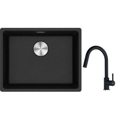 Franke Maris MRG 110-52 zlewozmywak 52x40 cm Fragranite z baterią kuchenną Lina onyx (1250687253, 1150626055)