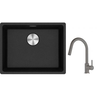 Franke Maris MRG 110-52 zlewozmywak 52x40 cm Fragranite onyx z baterią kuchenną Lina kamienny szary (1250687253, 1150626057)