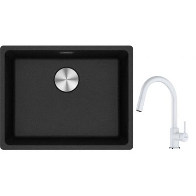 Franke Maris MRG 110-52 zlewozmywak 52x40 cm Fragranite onyx z baterią kuchenną Lina biały polarny (1250687253, 1150626081)