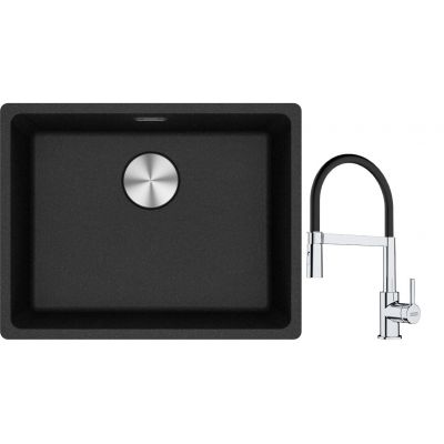 Franke Maris MRG 110-52 zlewozmywak 52x40 cm Fragranite onyx z baterią kuchenną Lina chrom/czarny (1250687253, 1150626085)