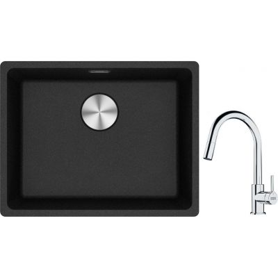 Franke Maris MRG 110-52 zlewozmywak 52x40 cm Fragranite onyx z baterią kuchenną Lina chrom (1250687253, 1150693229)