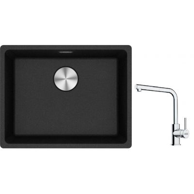 Franke Maris MRG 110-52 zlewozmywak 52x40 cm Fragranite onyx z baterią kuchenną Lina chrom (1250687253, 1150712420)