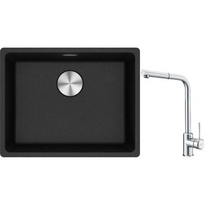 Franke Maris MRG 110-52 zlewozmywak 52x40 cm Fragranite onyx z baterią kuchenną Sirius Side chrom (1250687253, 1150668280)