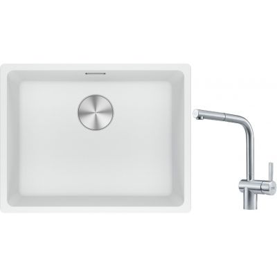 Franke Maris MRG 110-52 zlewozmywak 52x40 cm Fragranite biały polarny z baterią kuchenną Atlas stal szlachetna (1250687255, 1150521439)