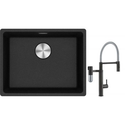 Franke Maris MRG 110-52 zlewozmywak 52x40 cm Fragranite onyx z baterią kuchenną Vital Semi-Pro czarny mat/stal (1250687253, 1200621313)