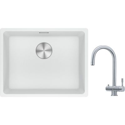 Franke Maris MRG 110-52 zlewozmywak 52x40 cm Fragranite biały polarny z baterią kuchenną Eos stal szlachetna (1250687255, 1200179979)