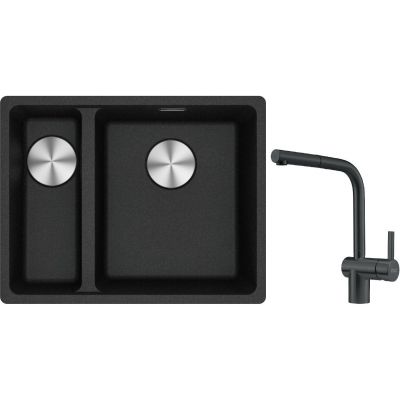 Franke Maris MRG 160-34-15 zlewozmywak 55x43 cm Fragranite onyx z baterią kuchenną Atlas czarna stal szlachetna (1250687269, 1150550427)