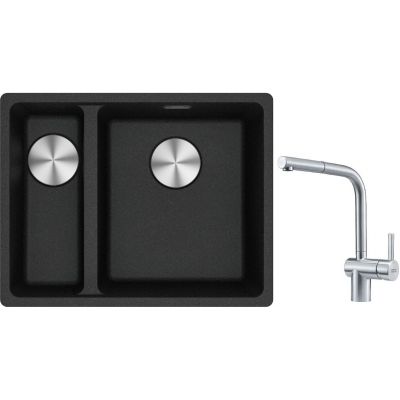 Franke Maris MRG 160-34-15 zlewozmywak 55x43 cm Fragranite onyx z baterią kuchenną Atlas stal szlachetna (1250687269, 1150521439)