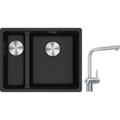 Franke Maris MRG 160-34-15 zlewozmywak 55x43 cm Fragranite onyx z baterią kuchenną Atlas Neo Sensor stal szlachetna (1250687269, 1150625523)