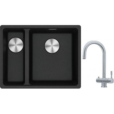 Franke Maris MRG 160-34-15 zlewozmywak 55x43 cm Fragranite onyx z baterią kuchenną Eos stal szlachetna (1250687269, 1200179979)