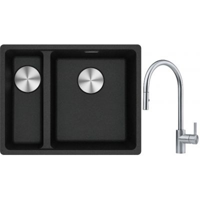 Franke Maris MRG 160-34-15 zlewozmywak 55x43 cm Fragranite onyx z baterią kuchenną Eos stal szlachetna (1250687269, 1150590045)