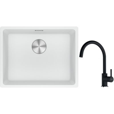 Franke Maris MRG 110-52 zlewozmywak 52x40 cm Fragranite biały polarny z baterią kuchenną Lina onyx (1250687255, 1150626020)