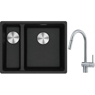 Franke Maris MRG 160-34-15 zlewozmywak 55x43 cm Fragranite onyx z baterią kuchenną Leda Neo stal szlachetna (1250687269, 1150590047)