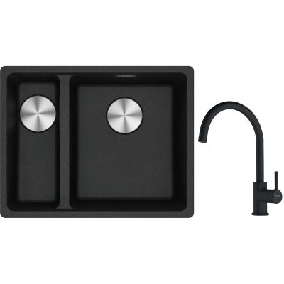 Franke Maris MRG 160-34-15 zlewozmywak 55x43 cm Fragranite onyx z baterią kuchenną Lina czarny mat (1250687269, 1150626019)
