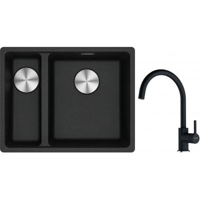 Franke Maris MRG 160-34-15 zlewozmywak 55x43 cm Fragranite z baterią kuchenną Lina onyx (1250687269, 1150626020)