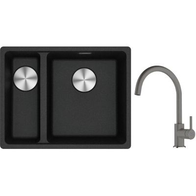 Franke Maris MRG 160-34-15 zlewozmywak 55x43 cm Fragranite onyx z baterią kuchenną Lina kamienny szary (1250687269, 1150626022)