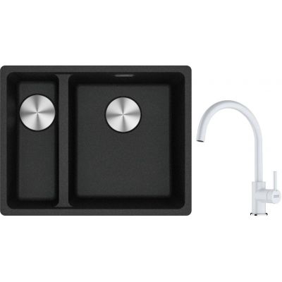 Franke Maris MRG 160-34-15 zlewozmywak 55x43 cm Fragranite onyx z baterią kuchenną Lina biały polarny (1250687269, 1150626024)