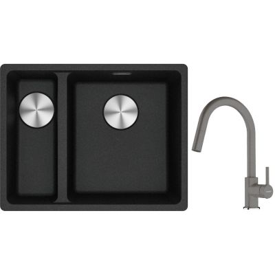 Franke Maris MRG 160-34-15 zlewozmywak 55x43 cm Fragranite onyx z baterią kuchenną Lina kamienny szary (1250687269, 1150626057)