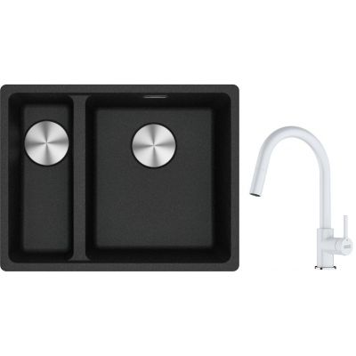 Franke Maris MRG 160-34-15 zlewozmywak 55x43 cm Fragranite onyx z baterią kuchenną Lina biały polarny (1250687269, 1150626081)