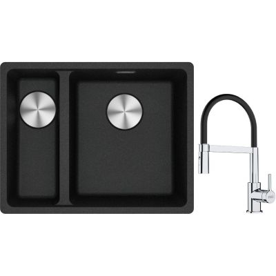 Franke Maris MRG 160-34-15 zlewozmywak 55x43 cm Fragranite onyx z baterią kuchenną Lina chrom/czarny (1250687269, 1150626085)